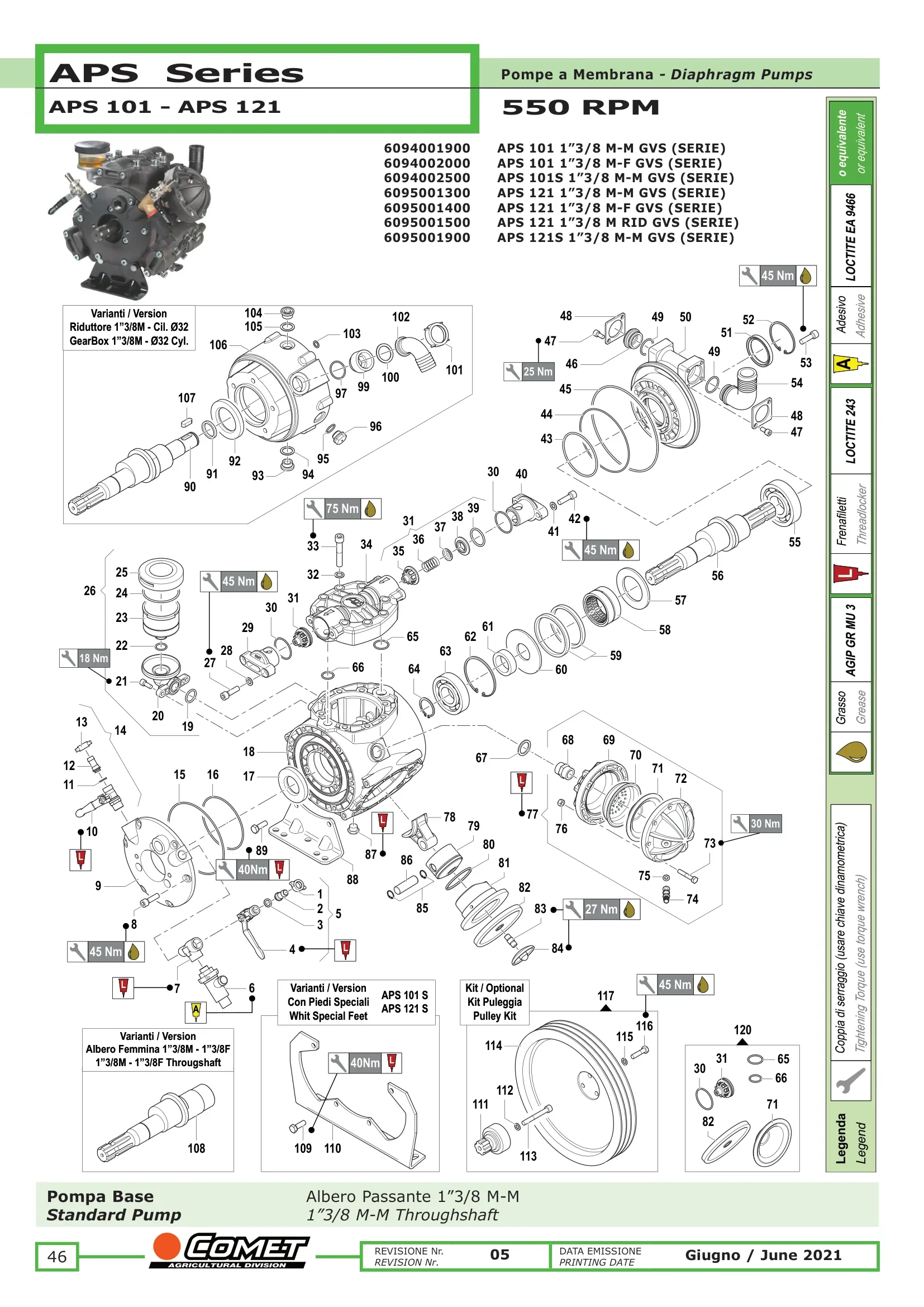 Plano de despiece de Bomba APS 101 S / APS 121 S