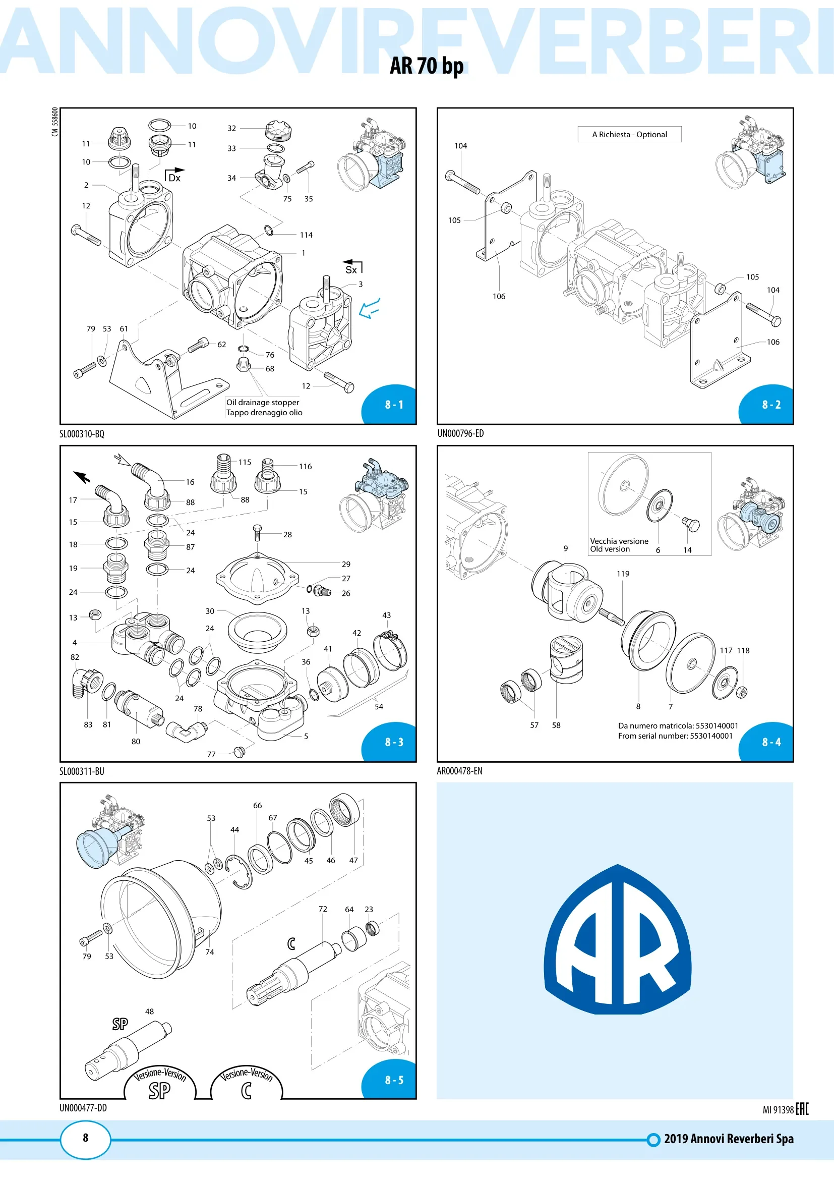 Plano de despiece de Bomba AR 70 bp