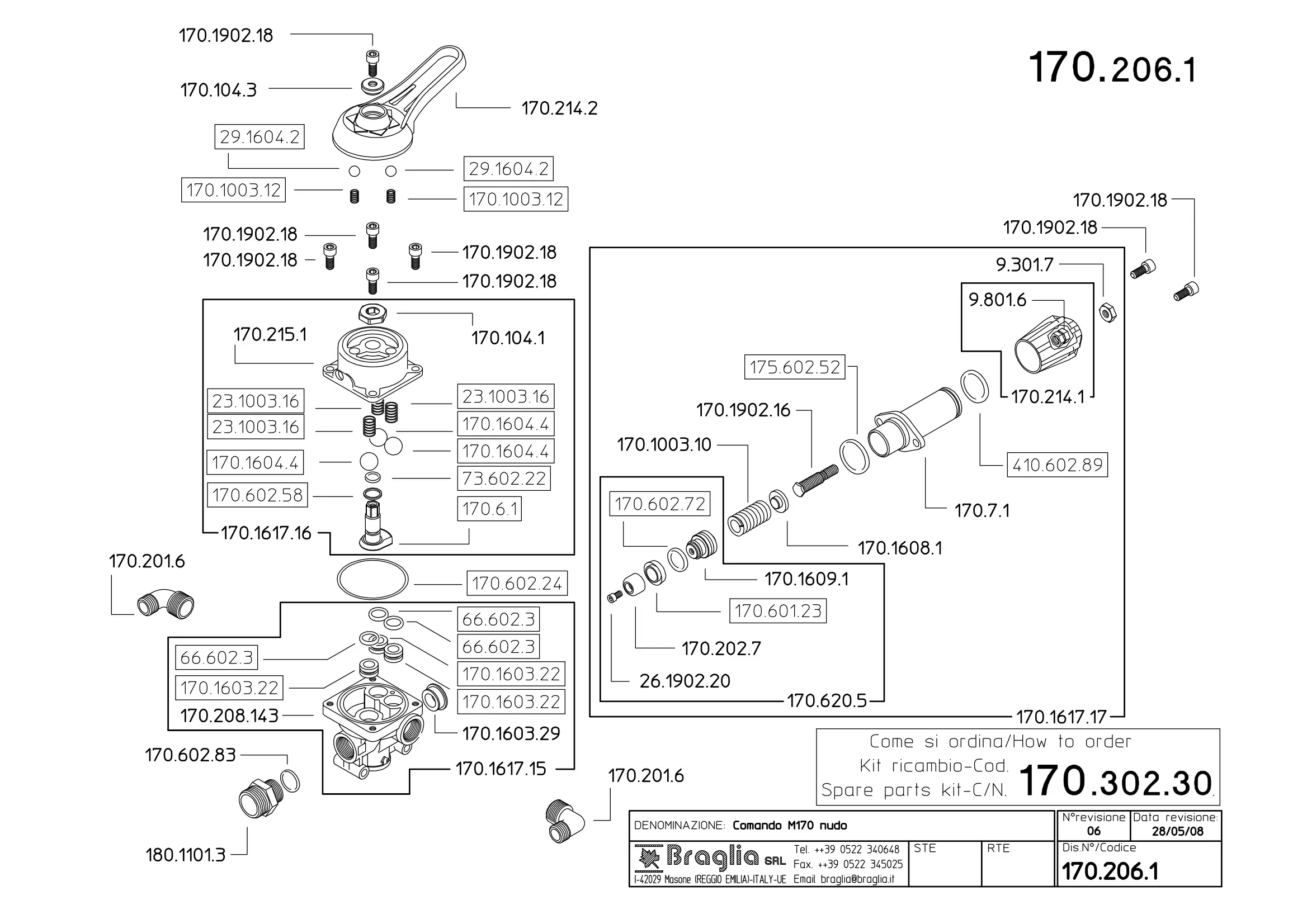 Plano de despiece de Comando Braglia M-170